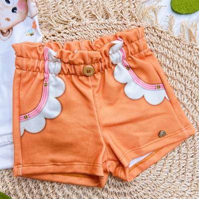 Conj. Body Ursinha e Raposinha com Short Laranja - Off White